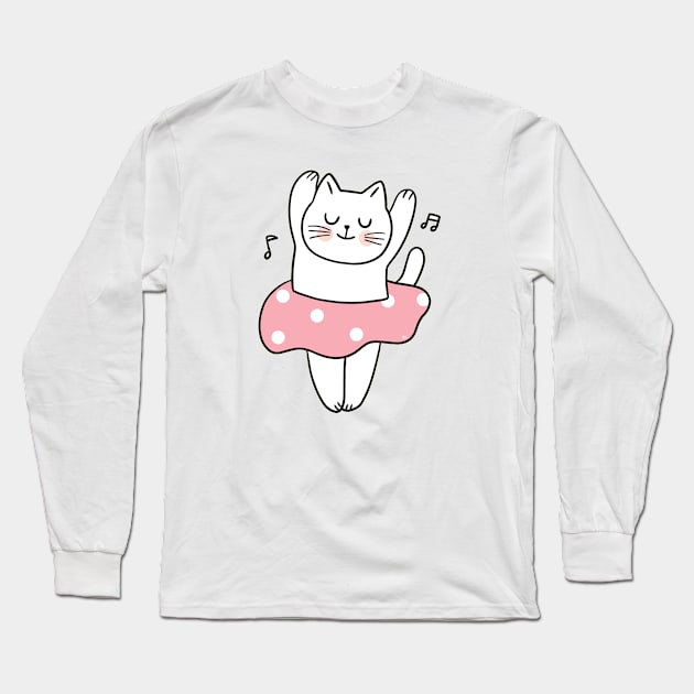 CUTE GIRL CAT DANCING With Music Notes Long Sleeve T-Shirt by Rightshirt